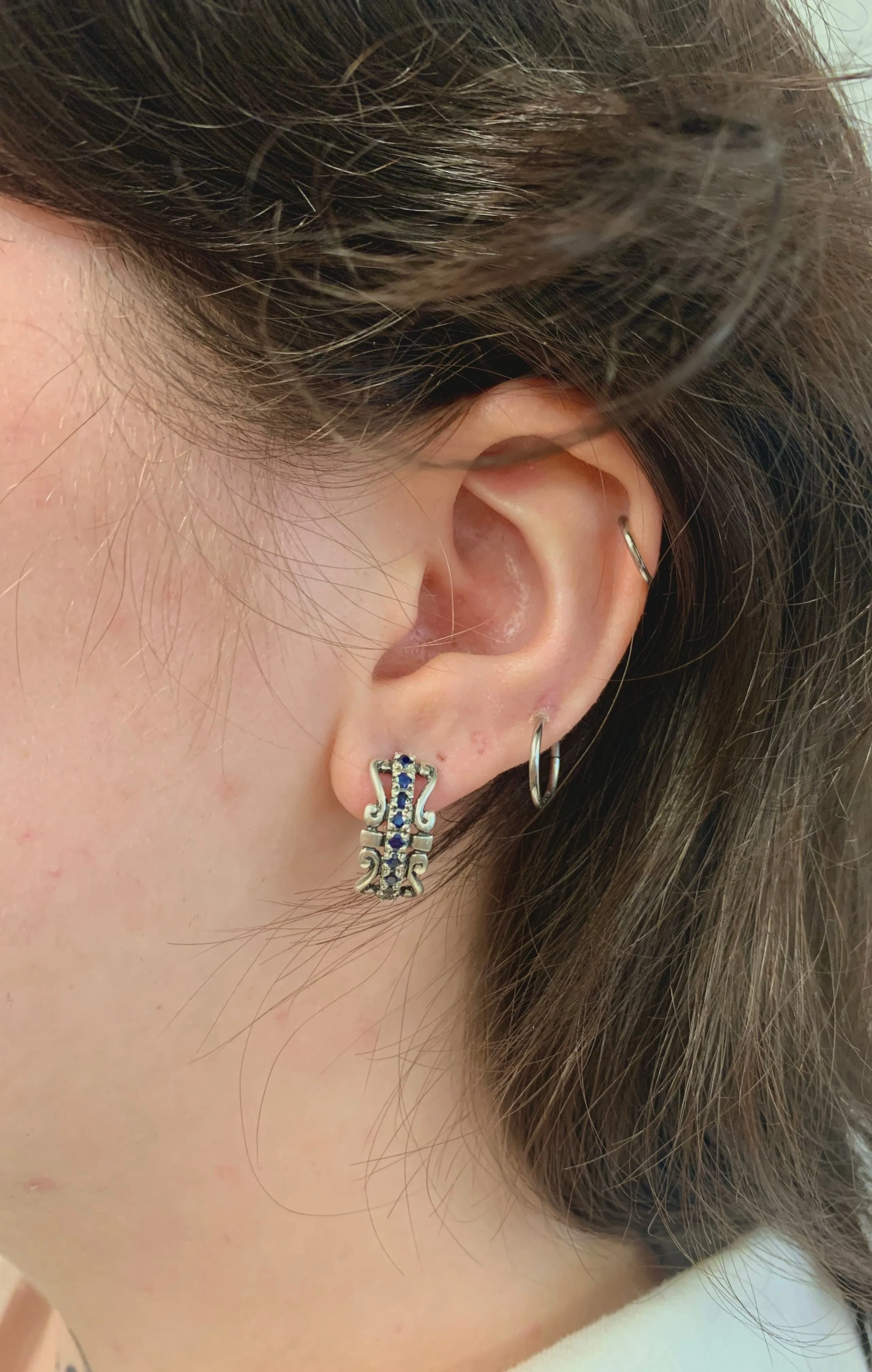 Long Blue Earrings - Natural Sapphire Earrings, Blue Tiara Half Hoops