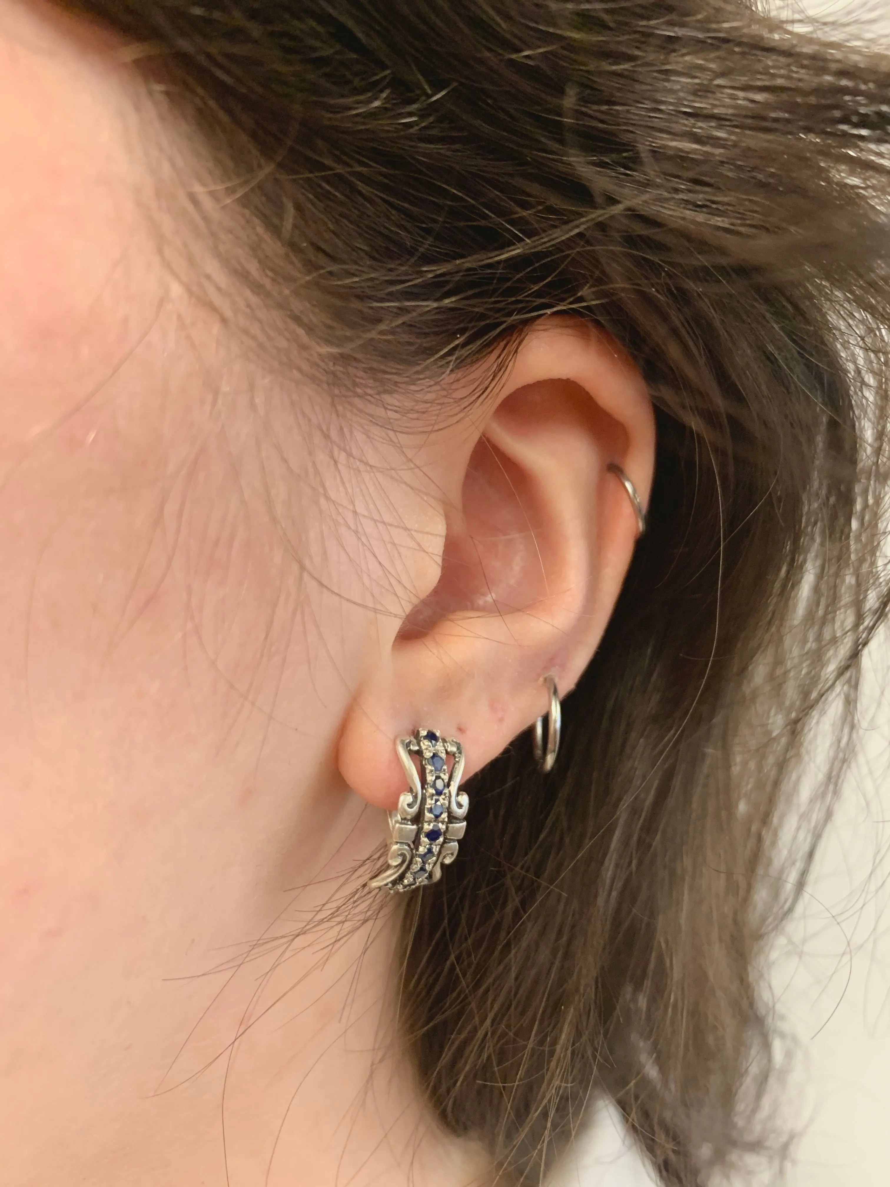 Long Blue Earrings - Natural Sapphire Earrings, Blue Tiara Half Hoops