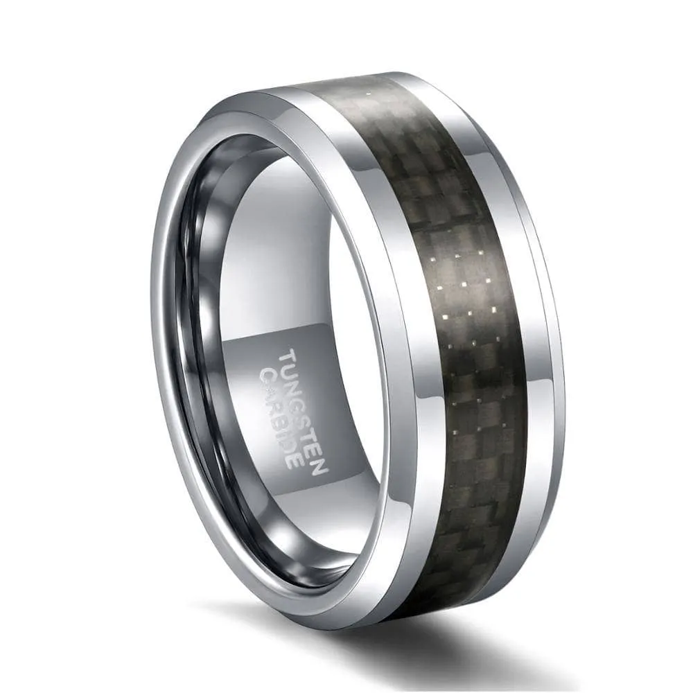 Men's 8mm Tungsten Carbide Wedding Band with Fiber Inlay