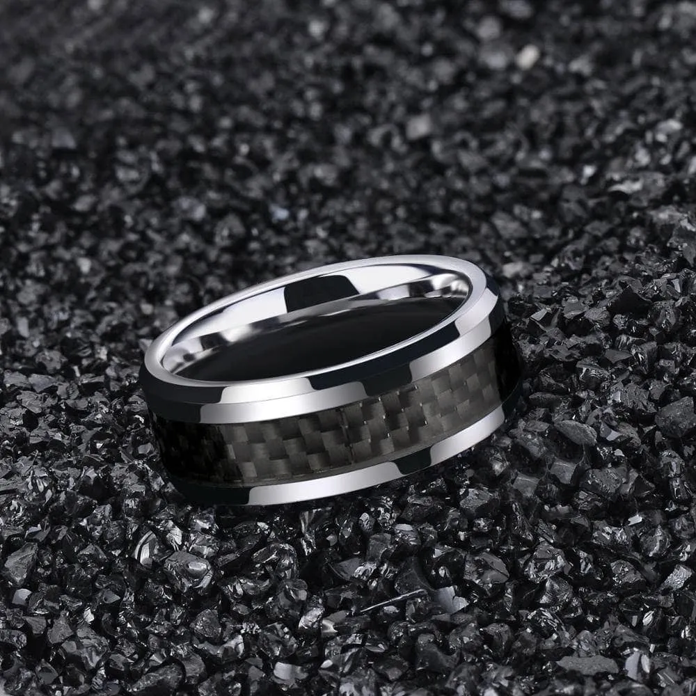 Men's 8mm Tungsten Carbide Wedding Band with Fiber Inlay