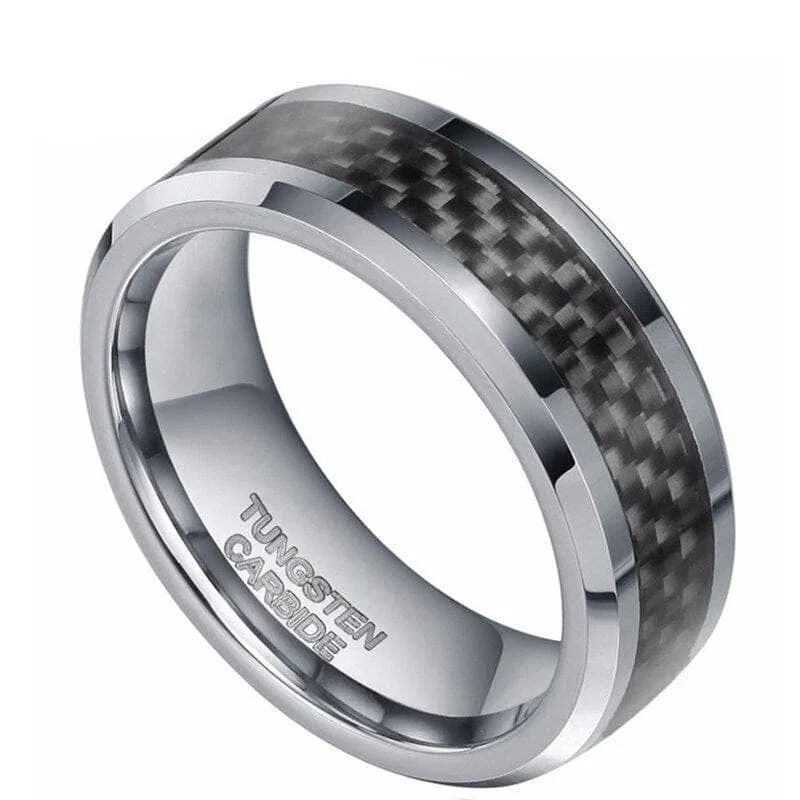 Men's 8mm Tungsten Carbide Wedding Band with Fiber Inlay