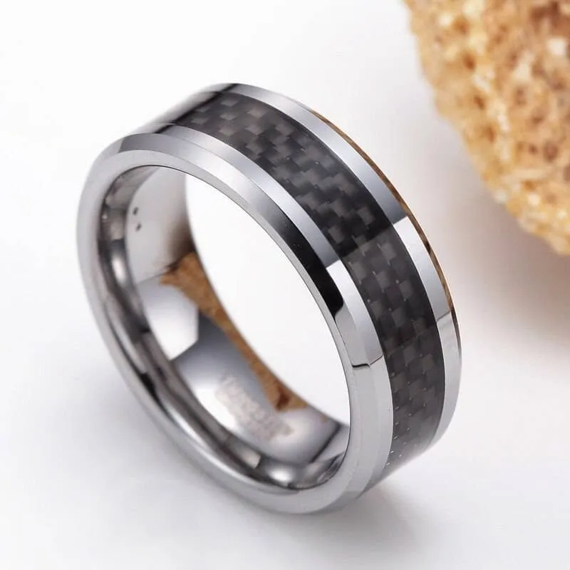 Men's 8mm Tungsten Carbide Wedding Band with Fiber Inlay