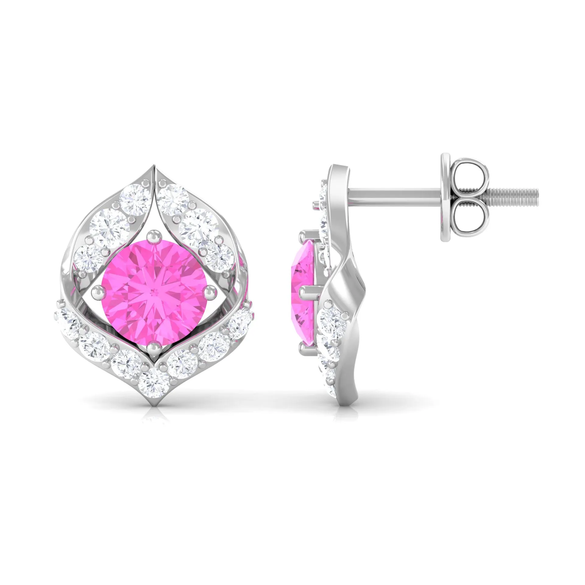 Minimal Pink Sapphire and Diamond Petal Stud Earrings