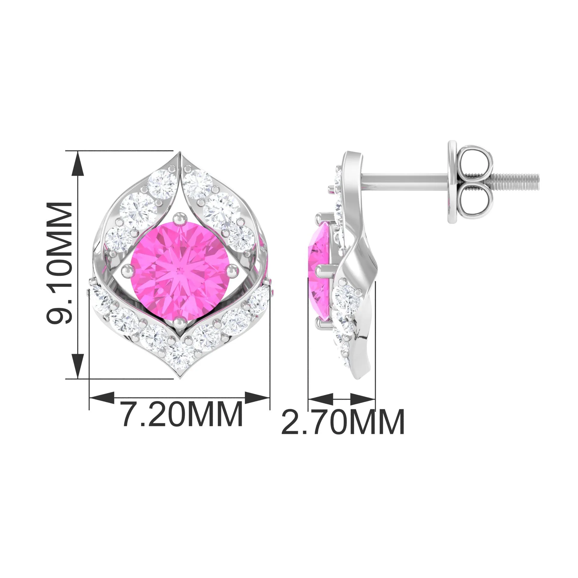 Minimal Pink Sapphire and Diamond Petal Stud Earrings