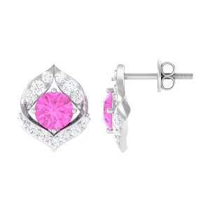 Minimal Pink Sapphire and Diamond Petal Stud Earrings