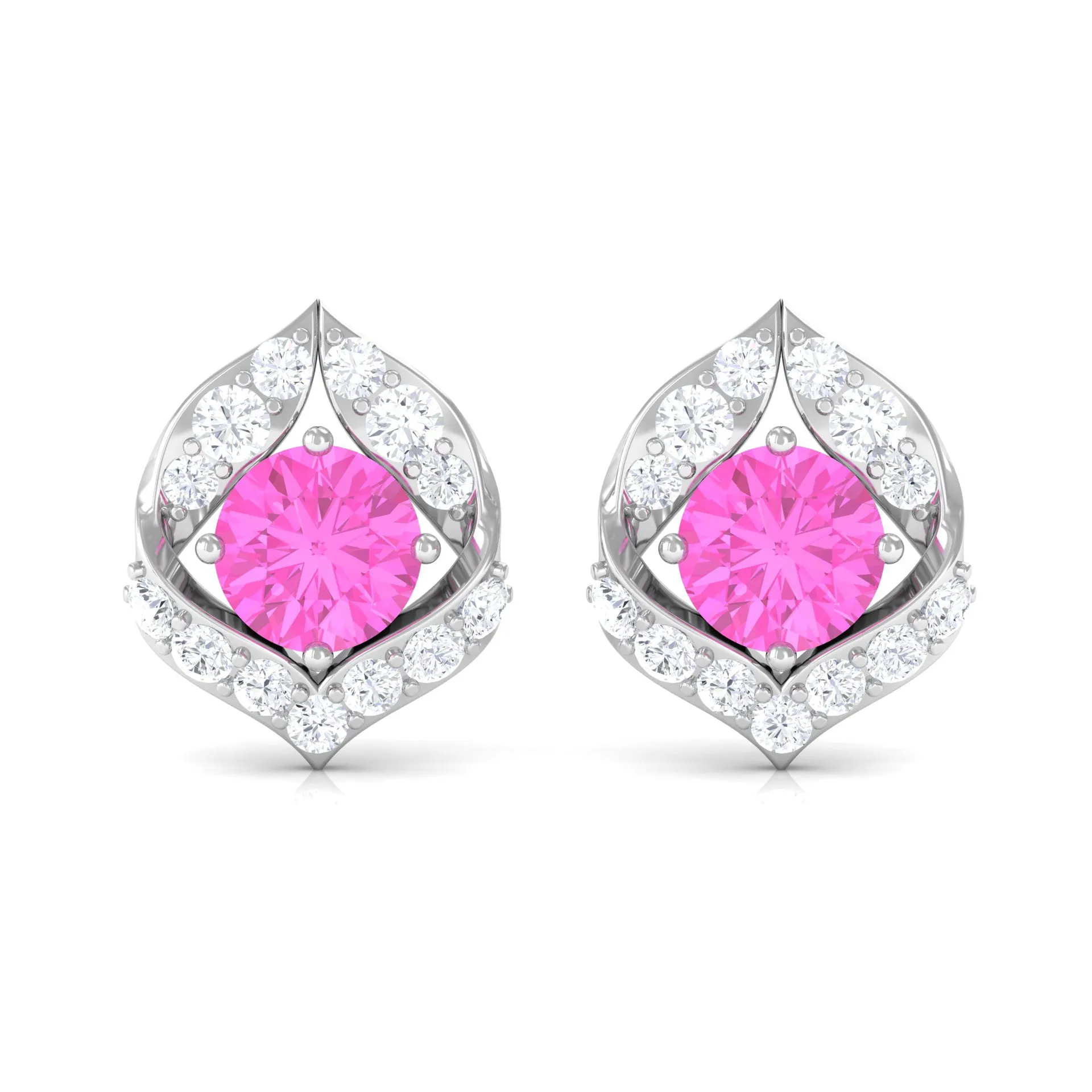 Minimal Pink Sapphire and Diamond Petal Stud Earrings