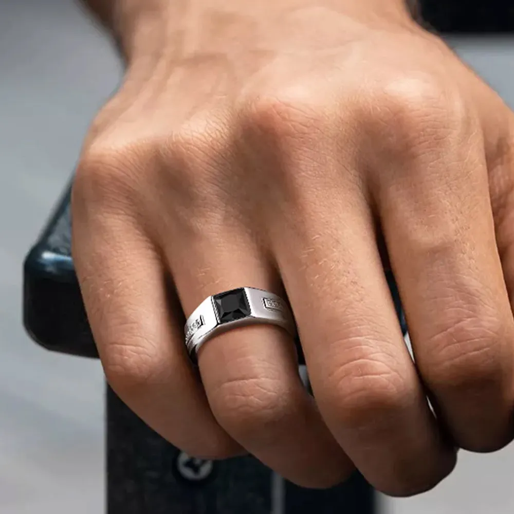 Minimalist Black Onyx Band Ring For Men