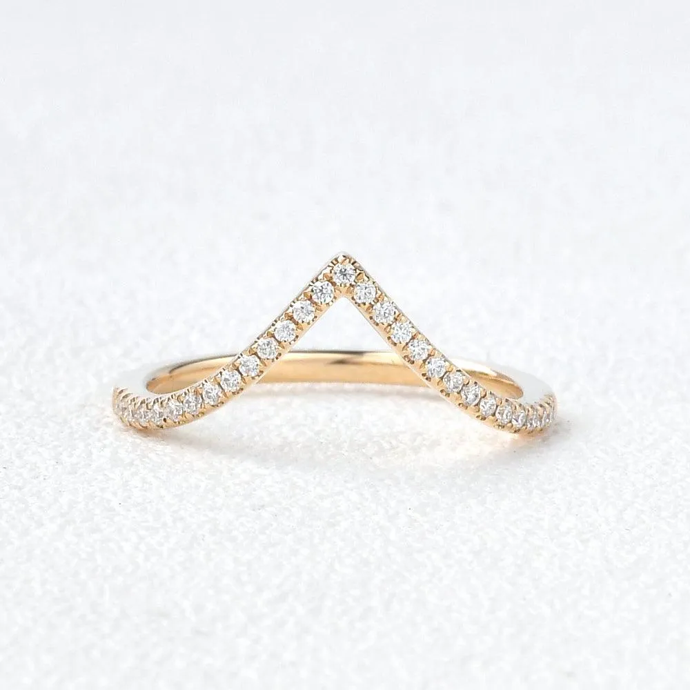 Minimalist Chevron Moissanite Stacking Band