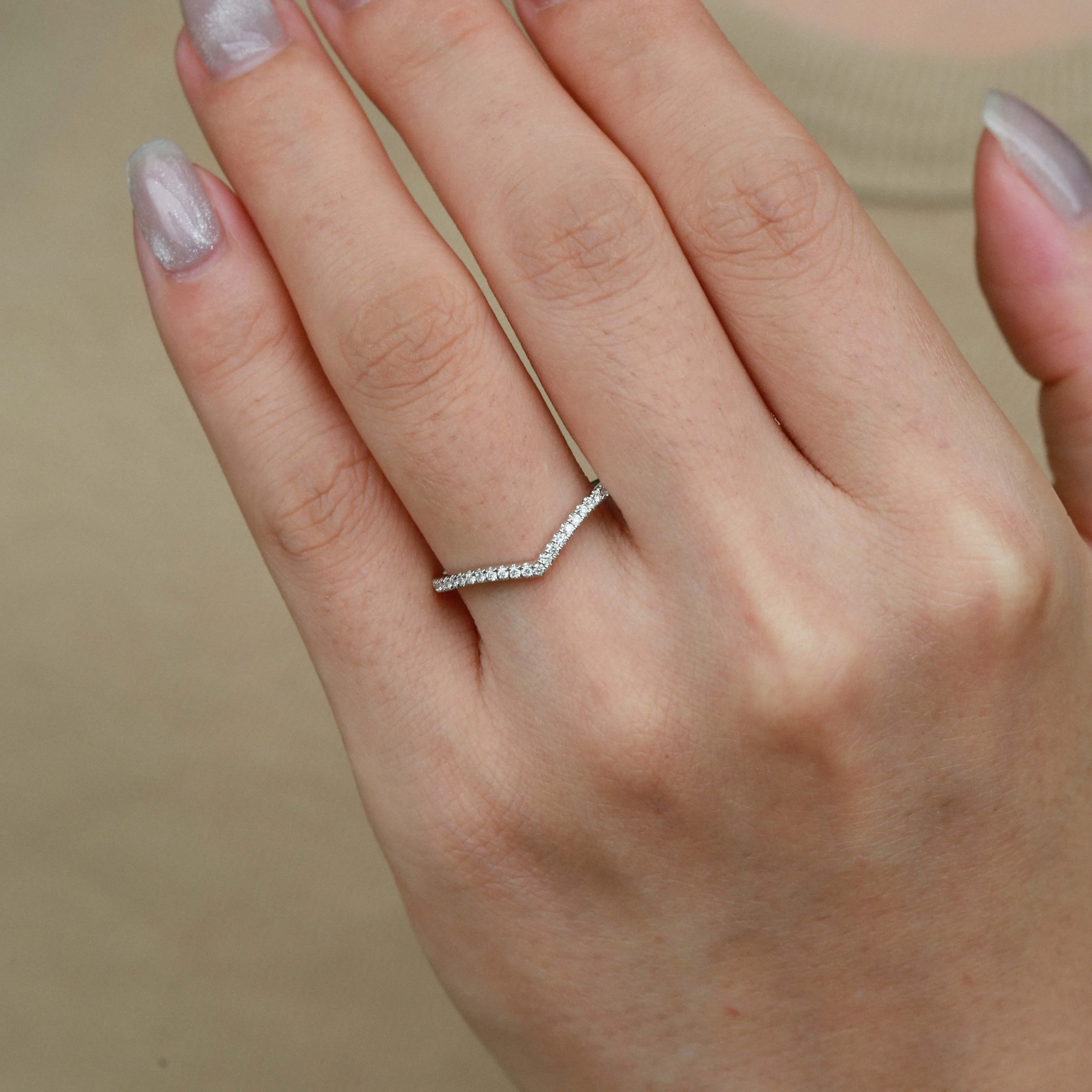 Minimalist Chevron Moissanite Stacking Band