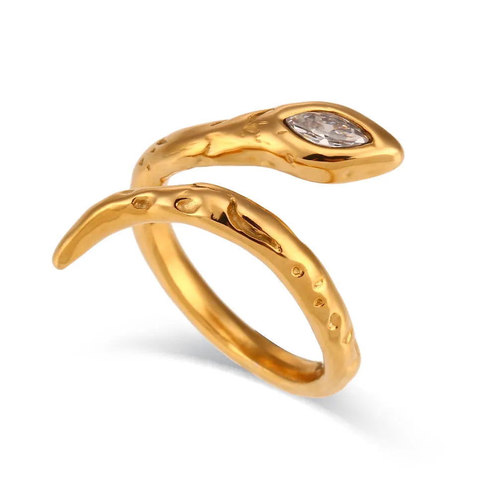 Minimalist Fashion Snake Geometric Stainless Steel 18K Gold Plated Rings