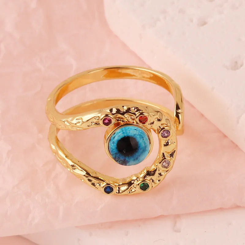 Minimalist Unisex Eye Geometric Resin Oil Dripping Electroplating Rings