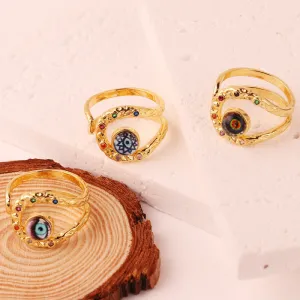 Minimalist Unisex Eye Geometric Resin Oil Dripping Electroplating Rings