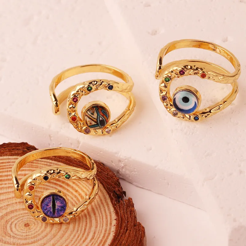 Minimalist Unisex Eye Geometric Resin Oil Dripping Electroplating Rings