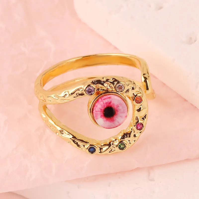 Minimalist Unisex Eye Geometric Resin Oil Dripping Electroplating Rings