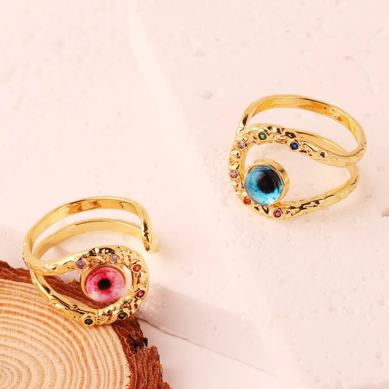 Minimalist Unisex Eye Geometric Resin Oil Dripping Electroplating Rings