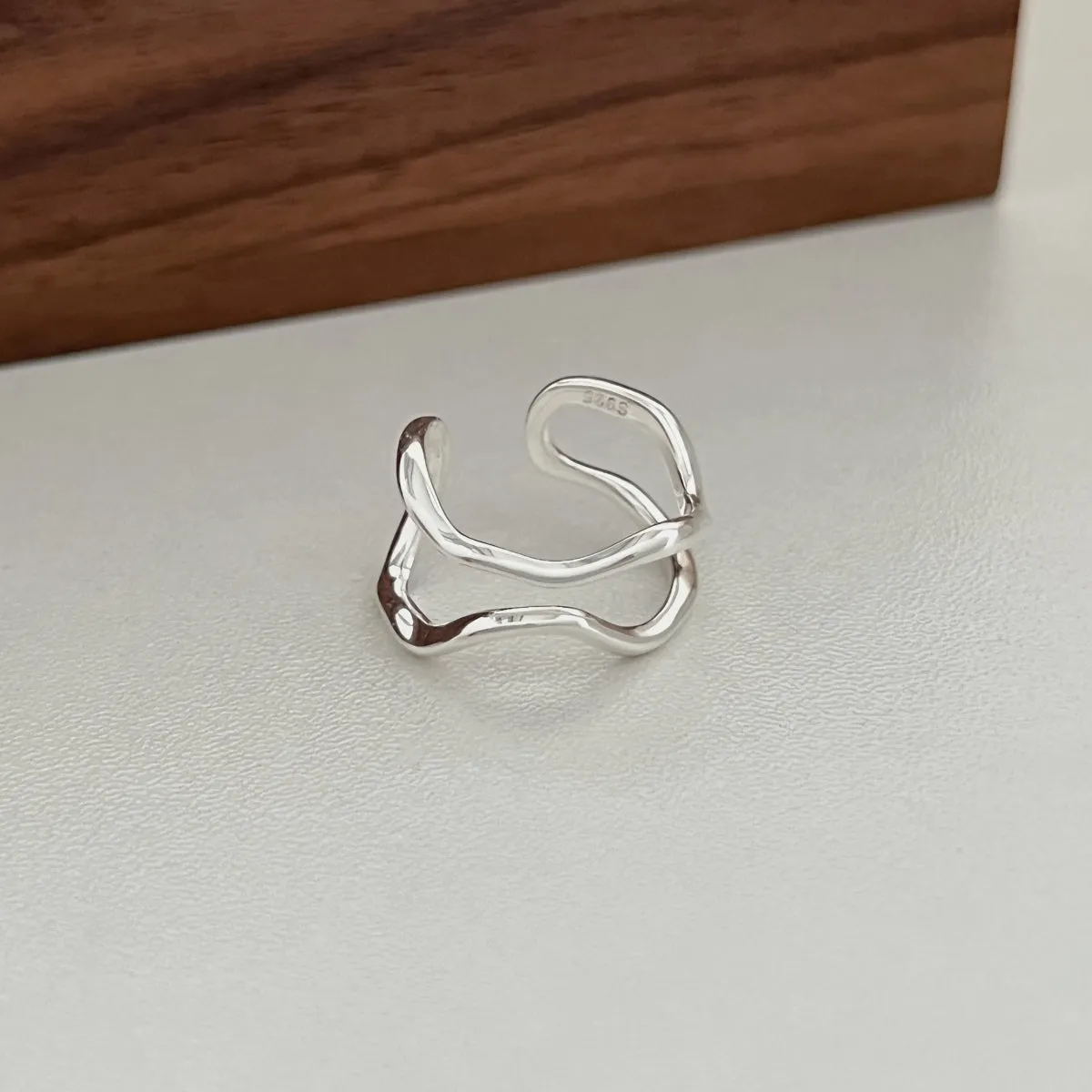 Minimalist Wave Double Band Adjustable Ring