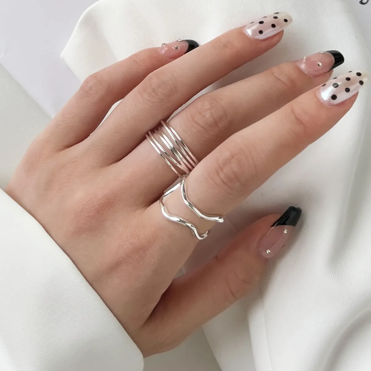 Minimalist Wave Double Band Adjustable Ring