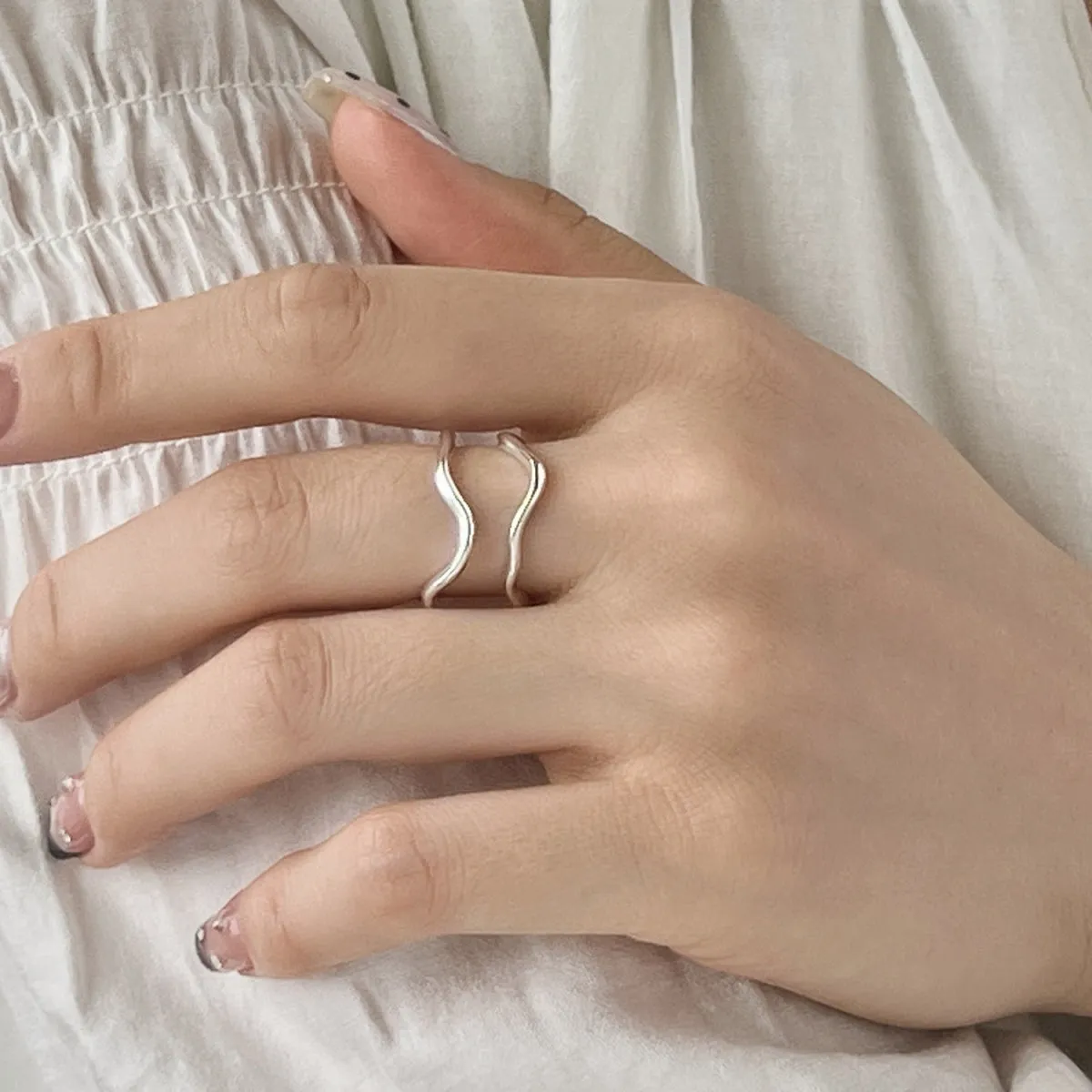 Minimalist Wave Double Band Adjustable Ring