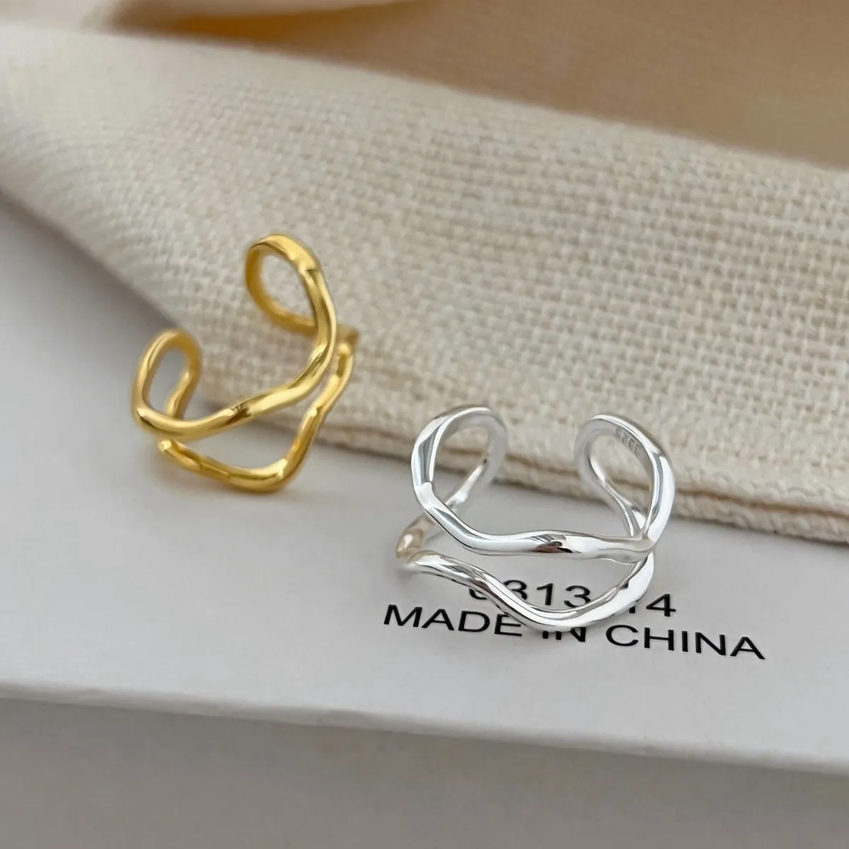 Minimalist Wave Double Band Adjustable Ring