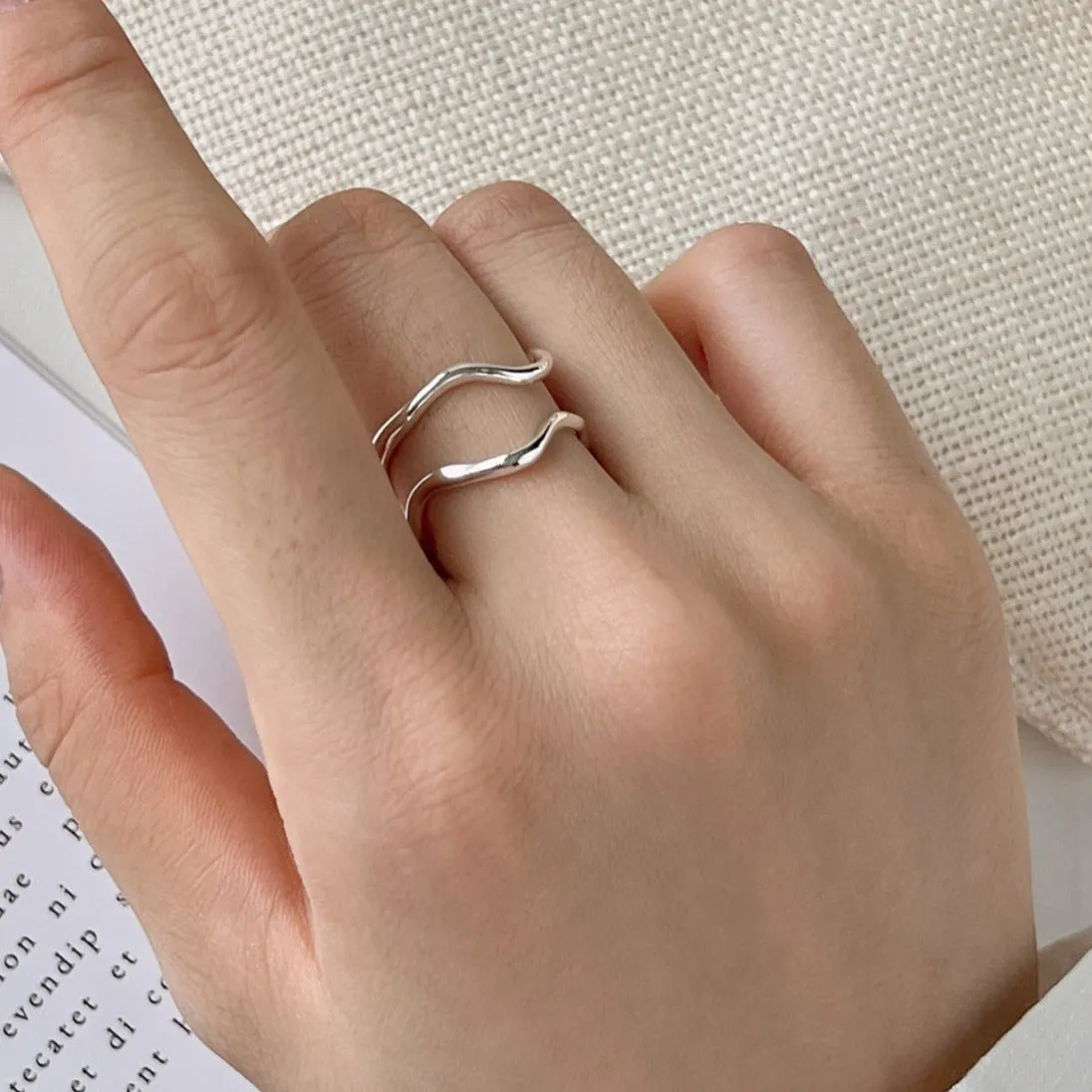 Minimalist Wave Double Band Adjustable Ring