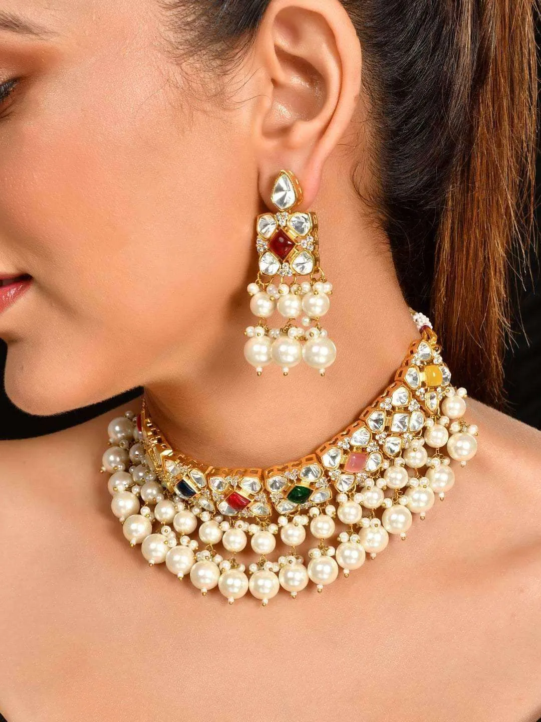 Multi Color Kundan Polki Choker Set