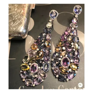 Multi-Colored Sapphire and Diamond Earrings