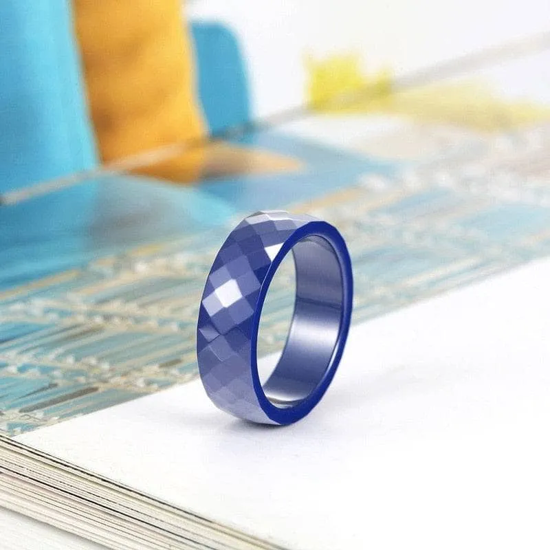 Multi-faceted Blue Ceramic Wedding Band