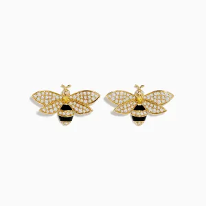 Nature 14K Yellow Gold Diamond and Yellow Sapphire Bee Earrings