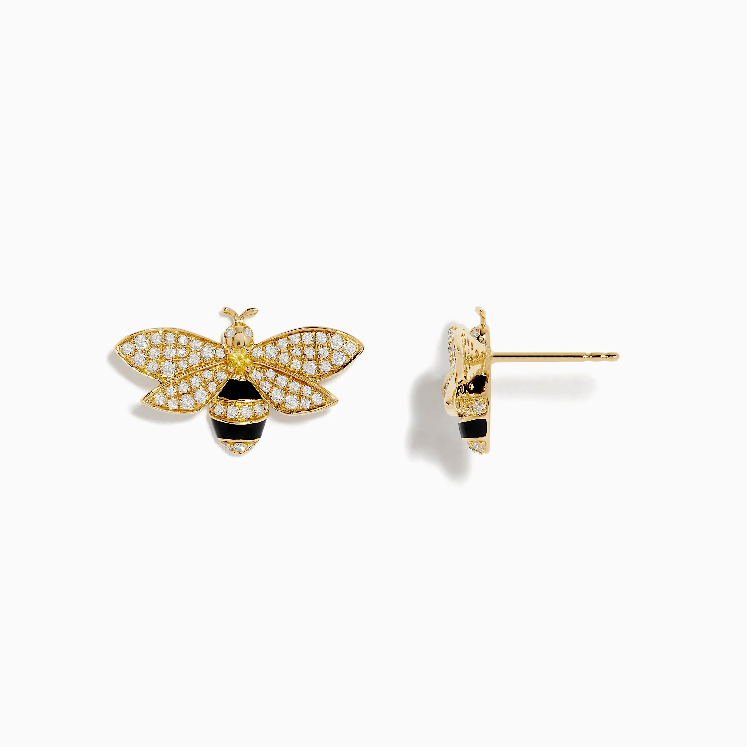 Nature 14K Yellow Gold Diamond and Yellow Sapphire Bee Earrings