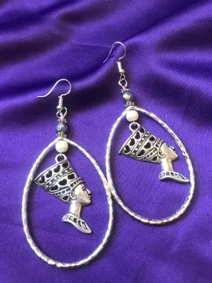 Nefertiti Earrings With Large Silver Hoops