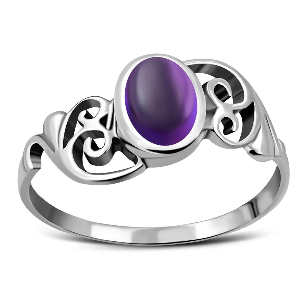 Om Amethyst Stone Sterling Silver Ring