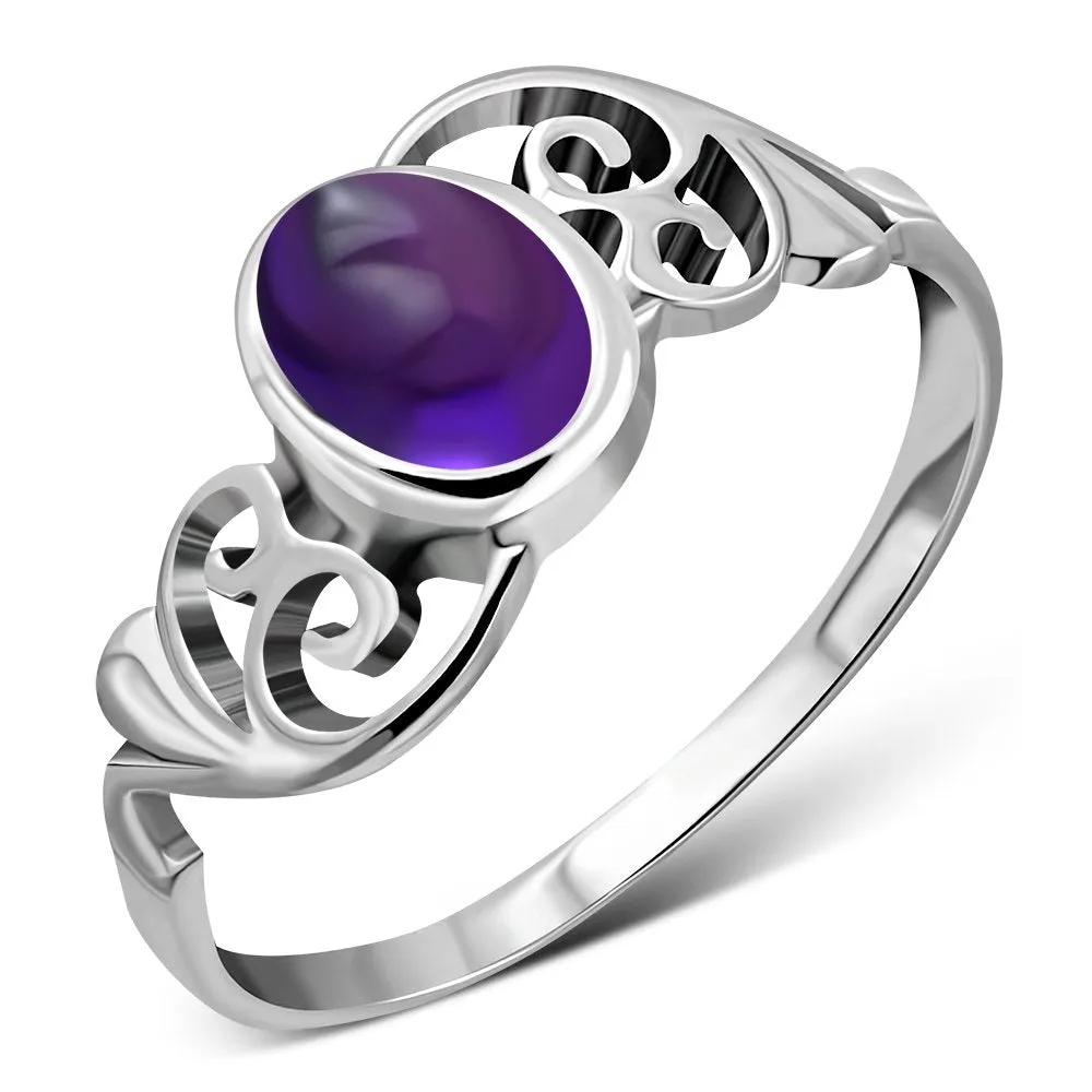 Om Amethyst Stone Sterling Silver Ring