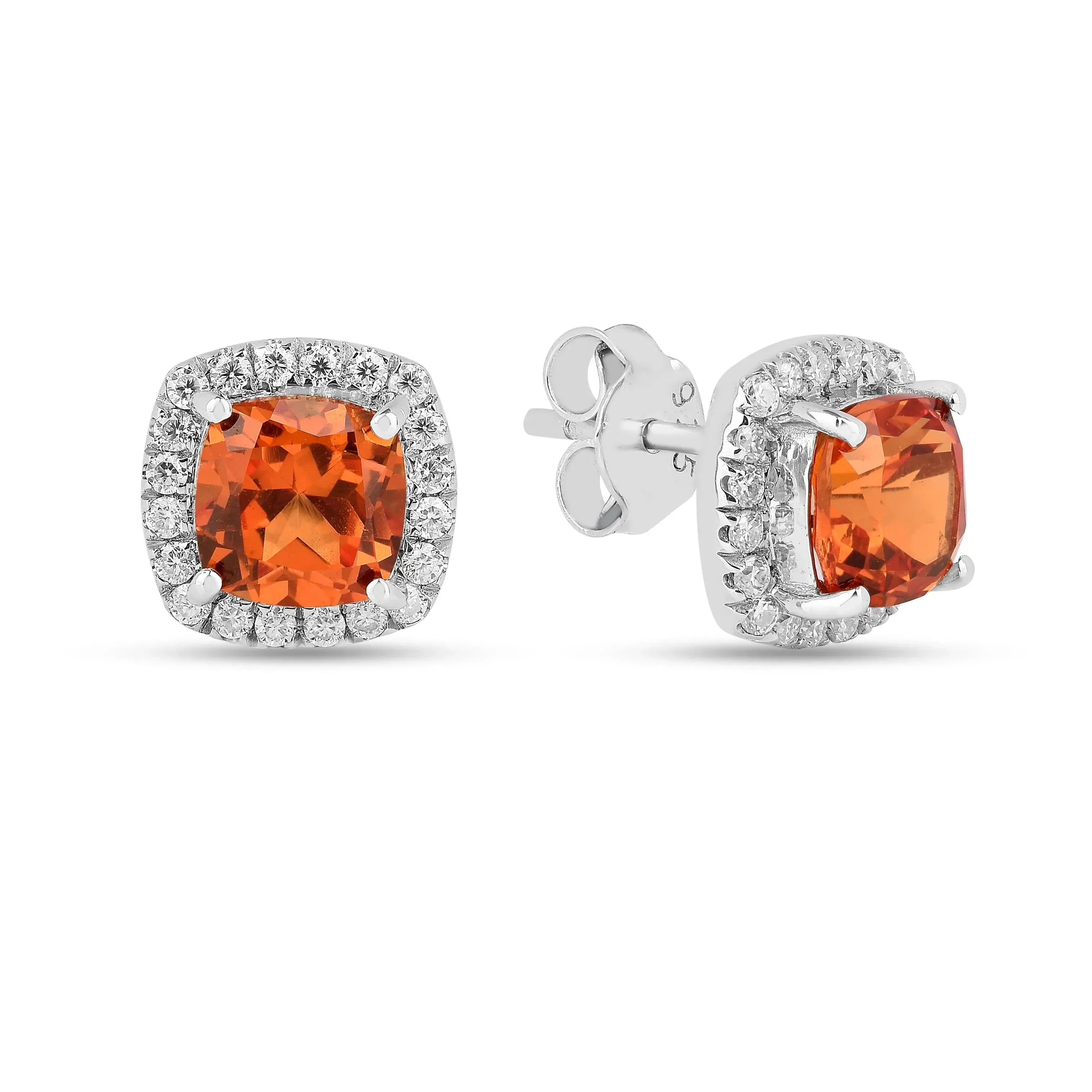 Peach Sapphire Cushion Stud Earrings