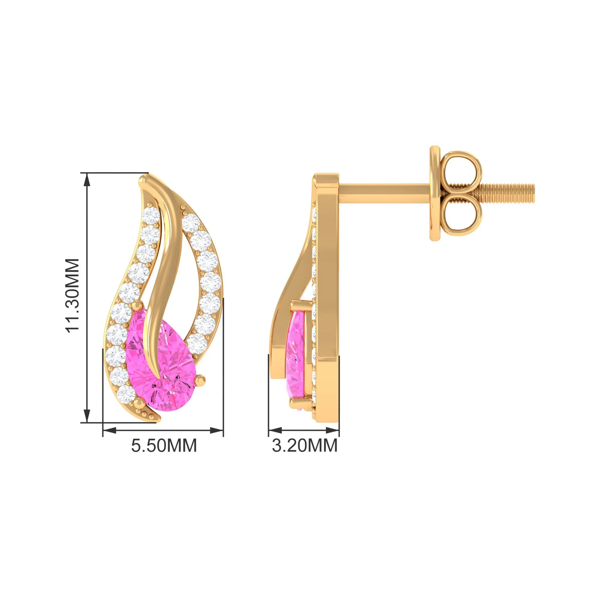 Pear Shape Pink Sapphire and Diamond Leaf Stud Earrings