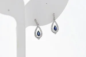 Pear Shaped Sapphire Dangle Earrings With Diamond