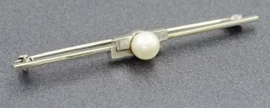 Pearl 9ct White Gold Bar Brooch