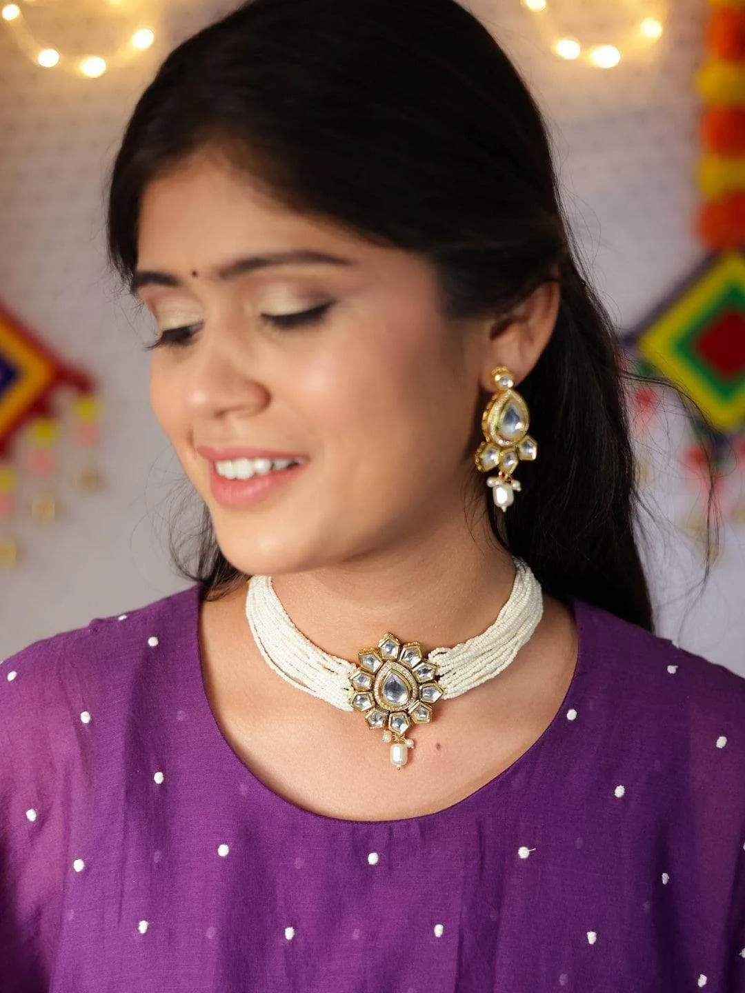 Pearl Kundan Choker Necklace Set