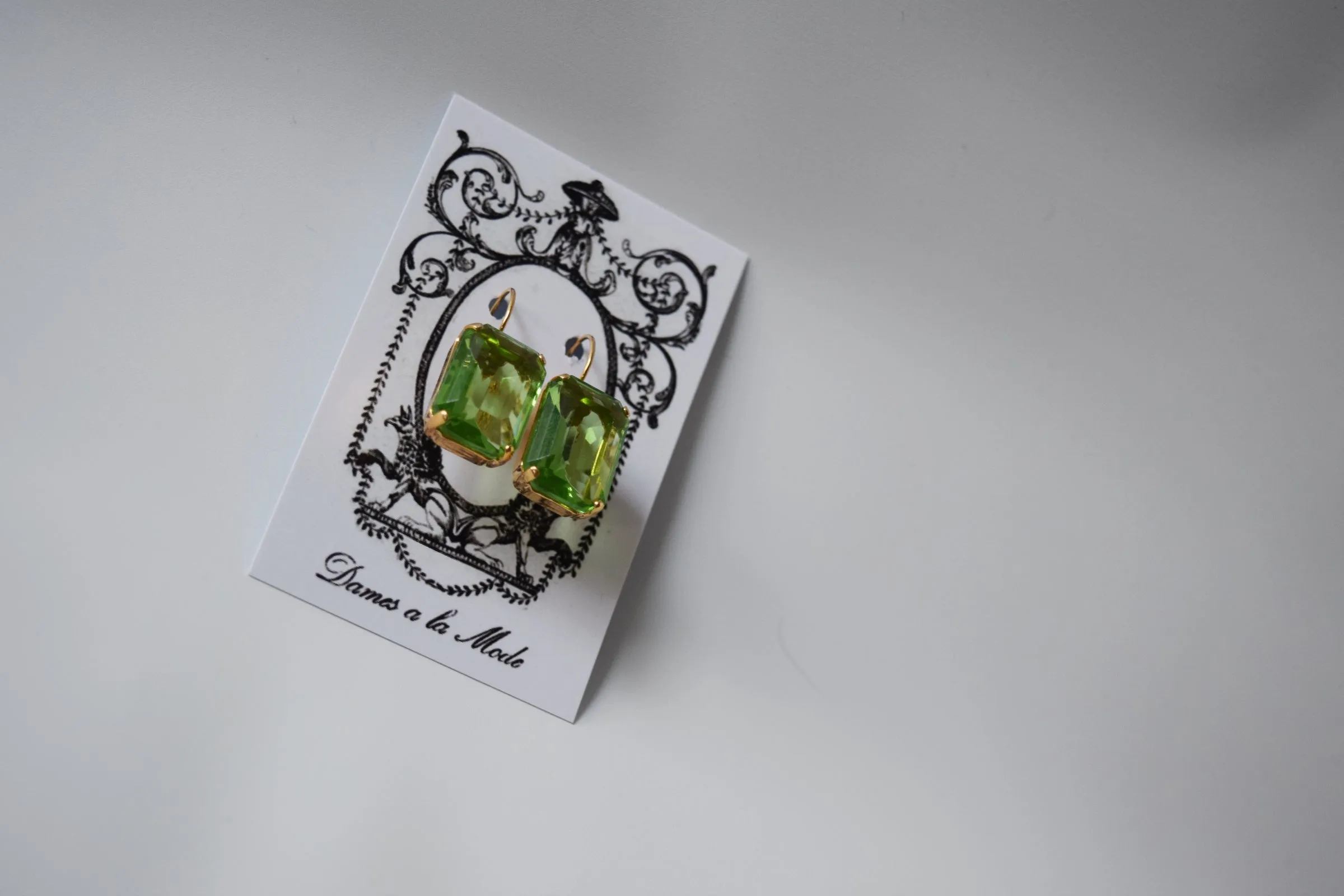 Peridot Crystal Earrings - Large Octagon