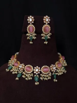 Pink Meenakari Kundan Choker Set