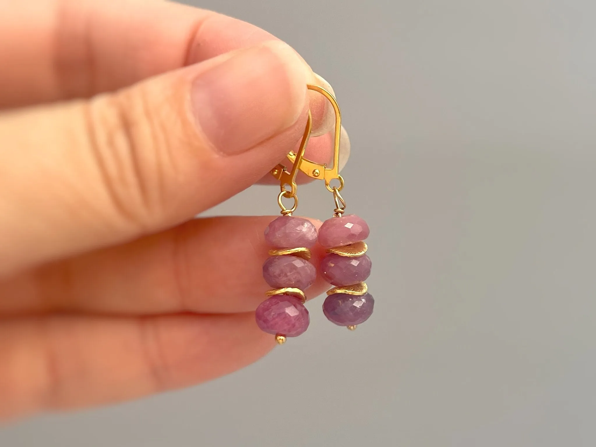 Pink Sapphire Earrings dangle, Rose Gold, 14k Gold, Sterling Silver, Boho