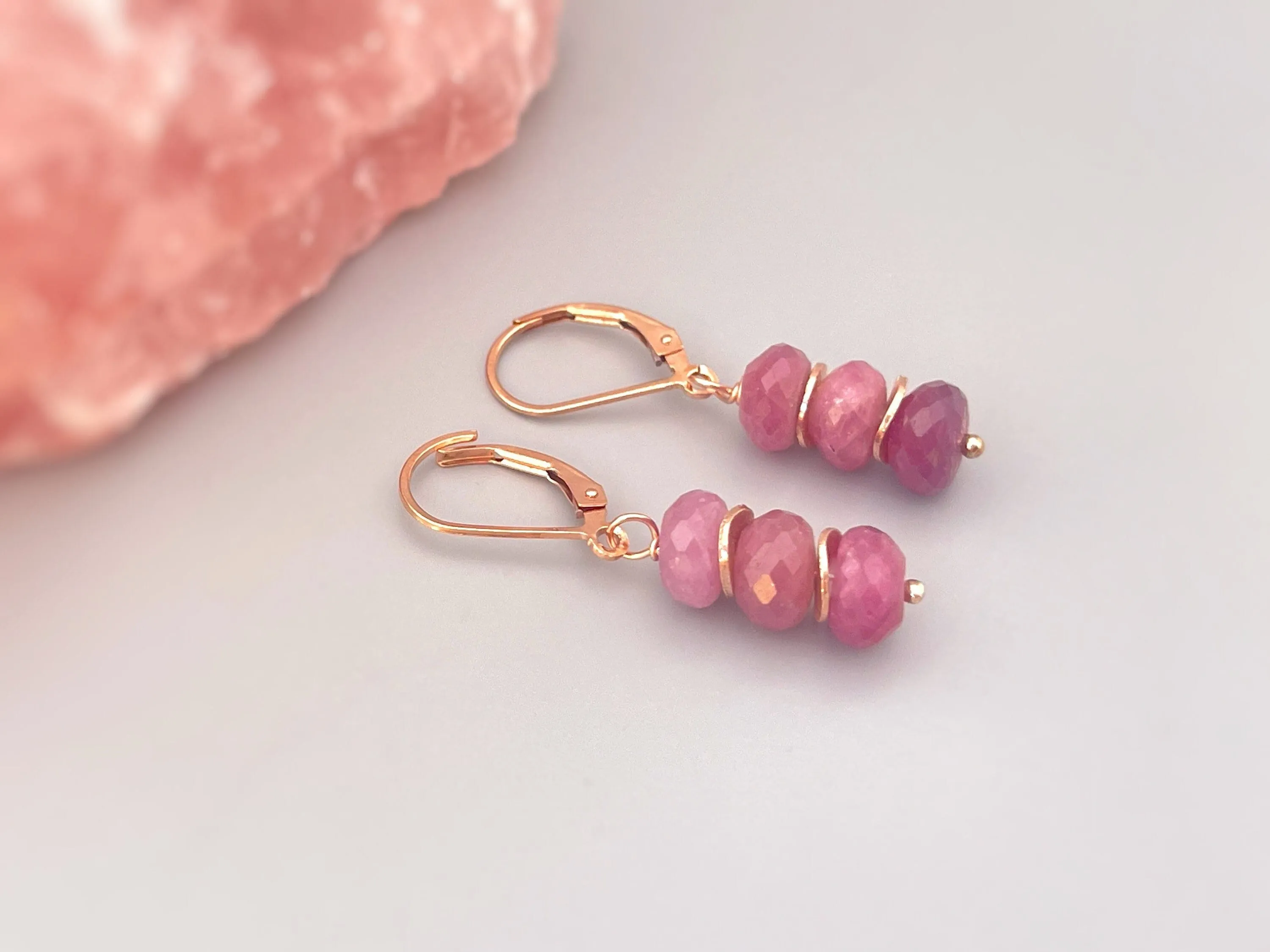 Pink Sapphire Earrings dangle, Rose Gold, 14k Gold, Sterling Silver, Boho