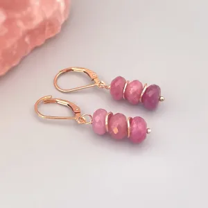 Pink Sapphire Earrings dangle, Rose Gold, 14k Gold, Sterling Silver, Boho