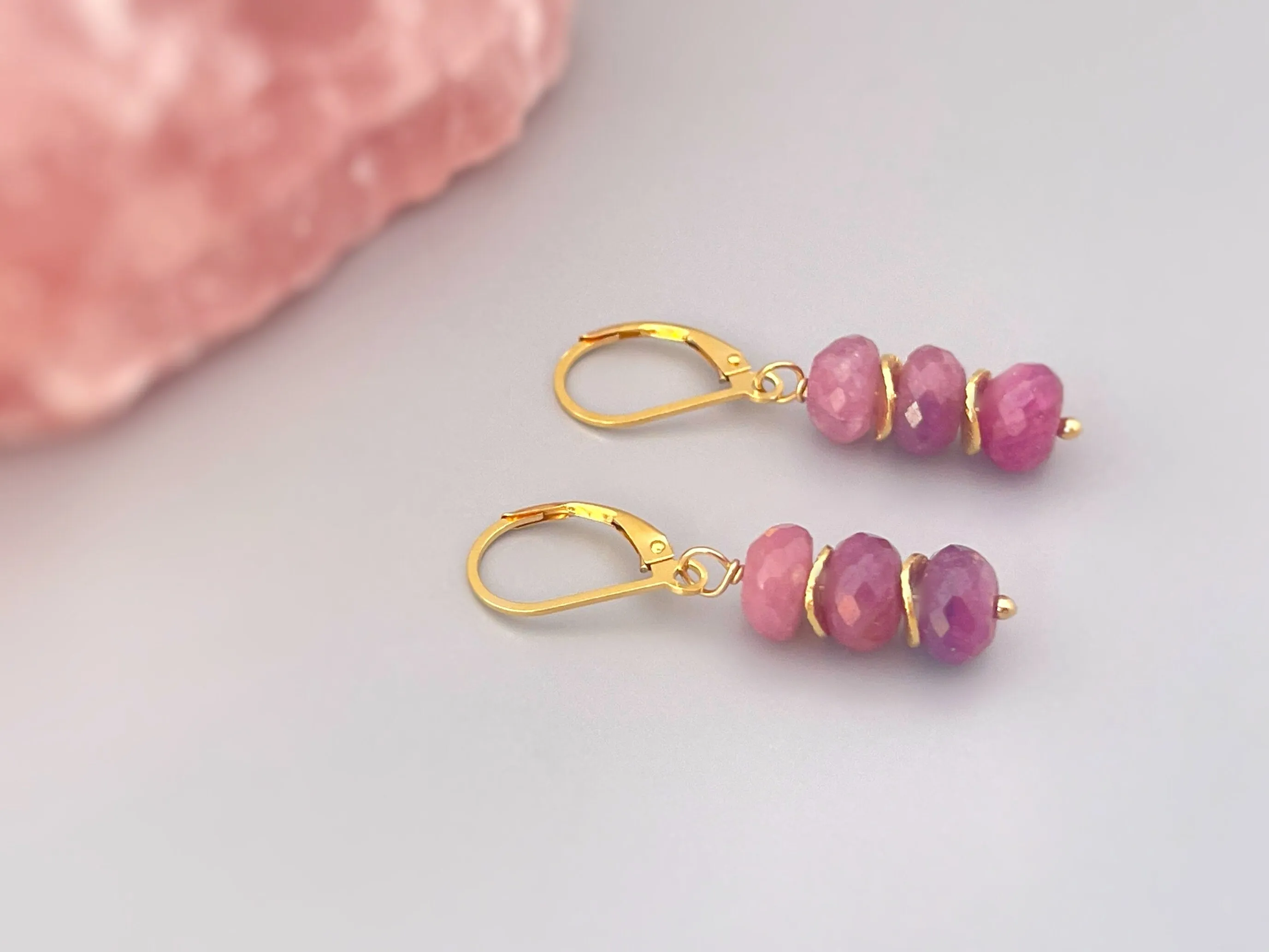 Pink Sapphire Earrings dangle, Rose Gold, 14k Gold, Sterling Silver, Boho