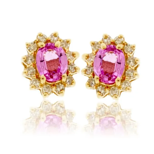 Pink Sapphire with Classic Diamond Halo Stud Earrings