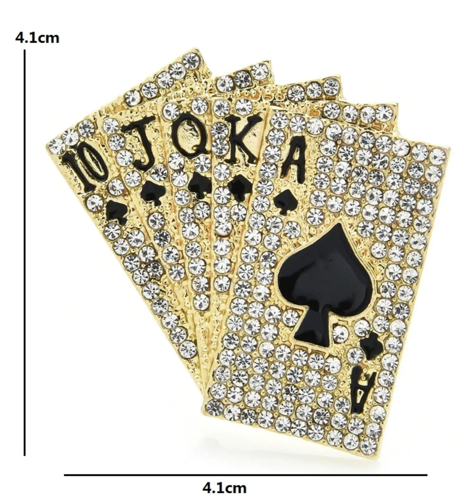 Poker cards brooch vintage look stunning diamonte gold plated christmas pin j8g