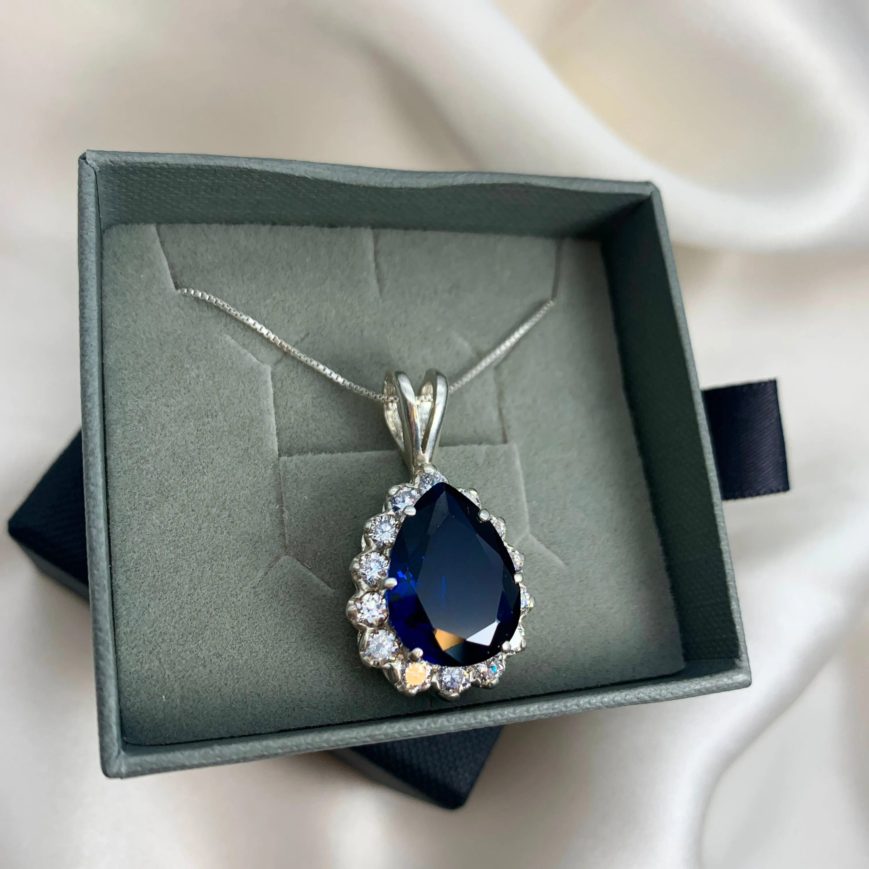 Princess Diana Necklace - Blue Sapphire Pendant - Blue Bridal Necklace