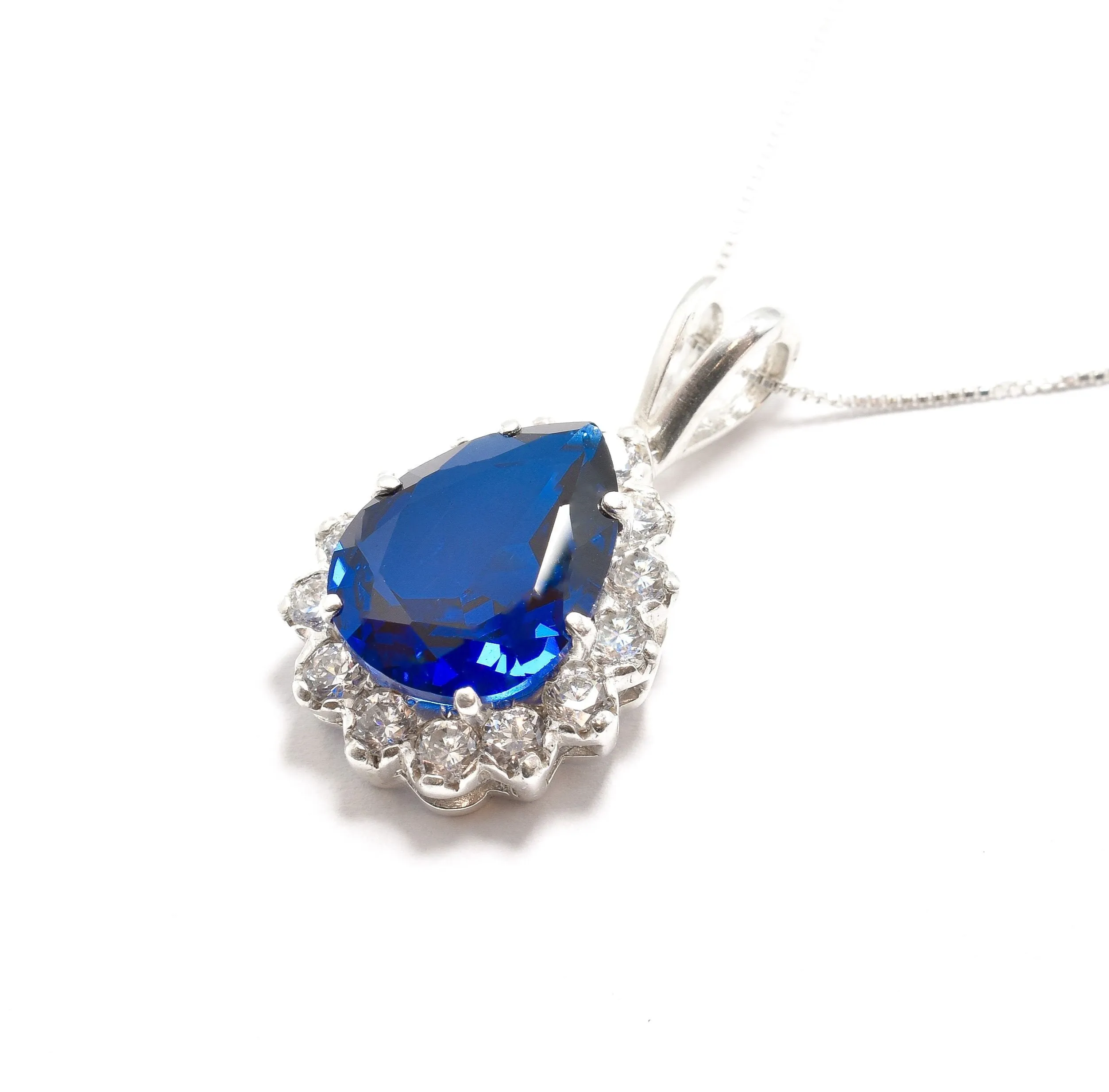 Princess Diana Necklace - Blue Sapphire Pendant - Blue Bridal Necklace