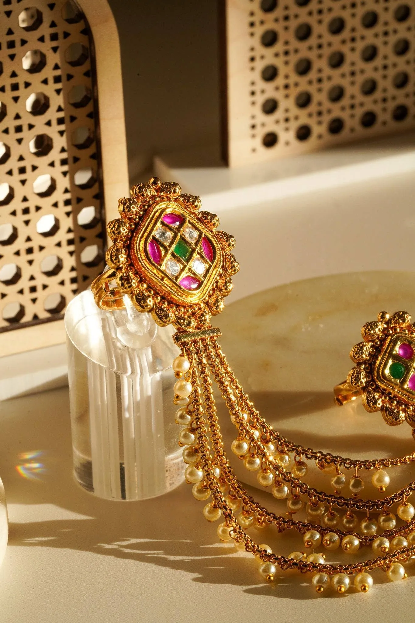 Renu- Chain Linked Double Kundan Ring