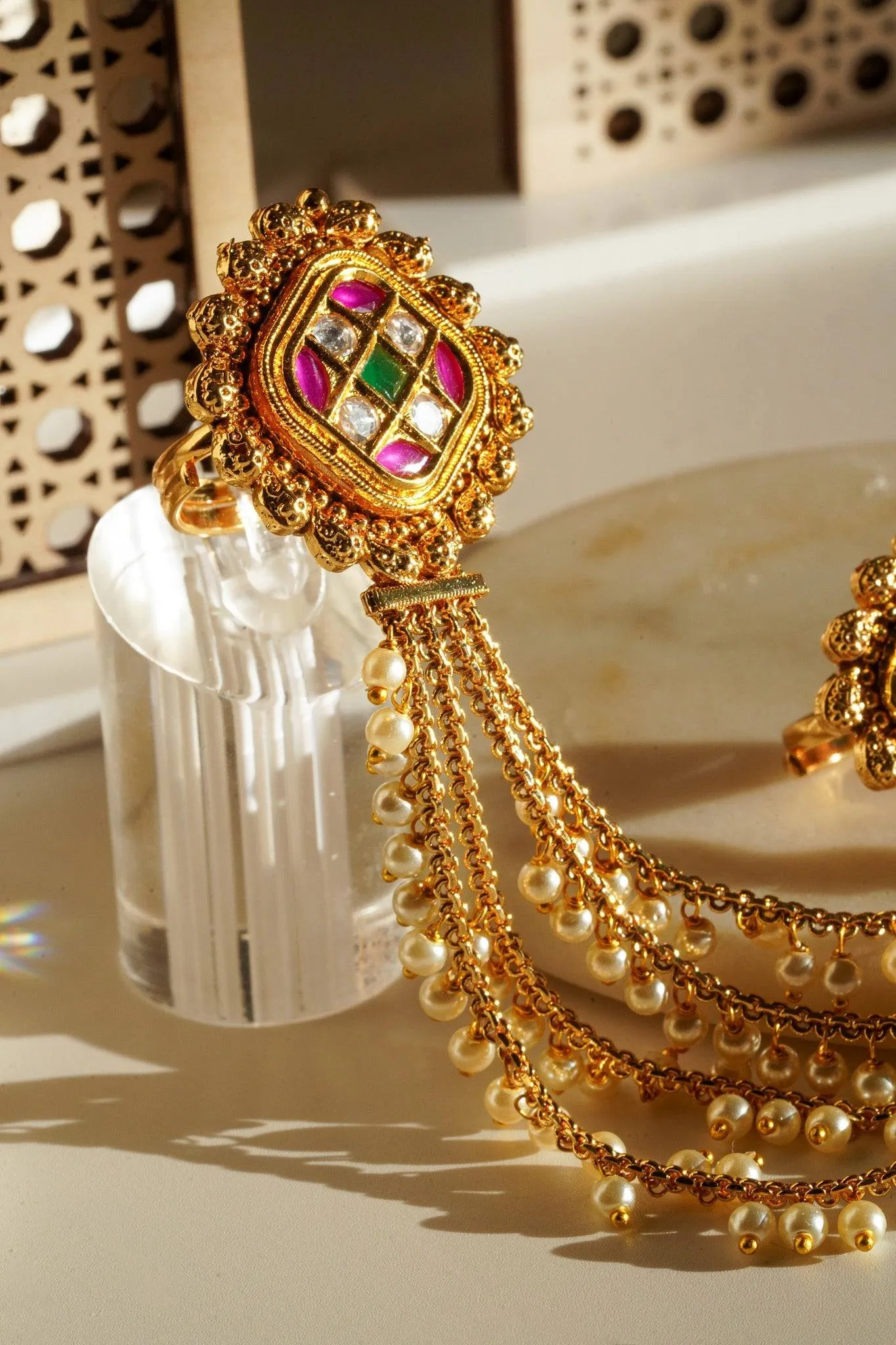 Renu- Chain Linked Double Kundan Ring