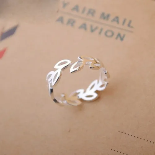 Retro Minimalist Silver Color Open Rings For Women Personality Feather